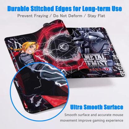 Black and red fullmetal alchemist ed elric mouse pad with metal gear solid characters and stitched edges for durability