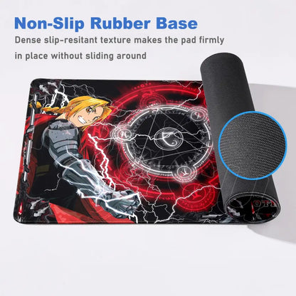 Black and red Fullmetal Alchemist Ed Elric mouse pad with non-slip rubber base for gaming and desk use
