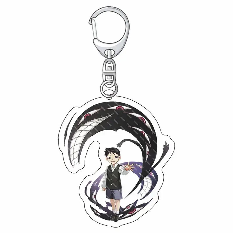 Clear acrylic edward elric acrylic keychain featuring anime character with black serpentine design and red eyes