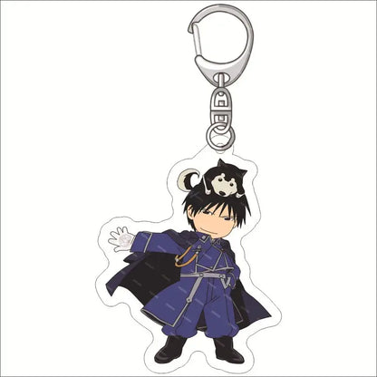 Blue and black edward elric acrylic keychain with silver clip fullmetal alchemist fun charm accessory
