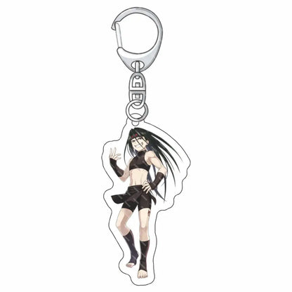 Black edward elric acrylic keychain featuring confident anime character with long dark hair in a fun charm design