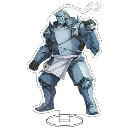 Steel blue armored edward elric acrylic stand with white apron on clear acrylic base fullmetal alchemist figure 15cm