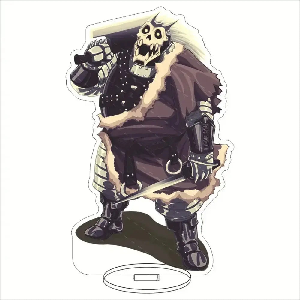 Black and white skeleton warrior figurine with fur-lined armor holding sword and helmet fullmetal alchemist edward elric acrylic stand