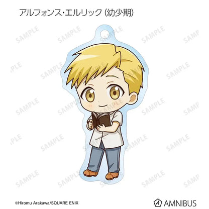 Chibi-style edward elric acrylic stand with blonde hair and golden eyes holding an open book fullmetal alchemist elric acrylic stand