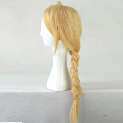 Blonde fullmetal alchemist edward elric cosplay wig with 55cm synthetic braid and side-swept bangs