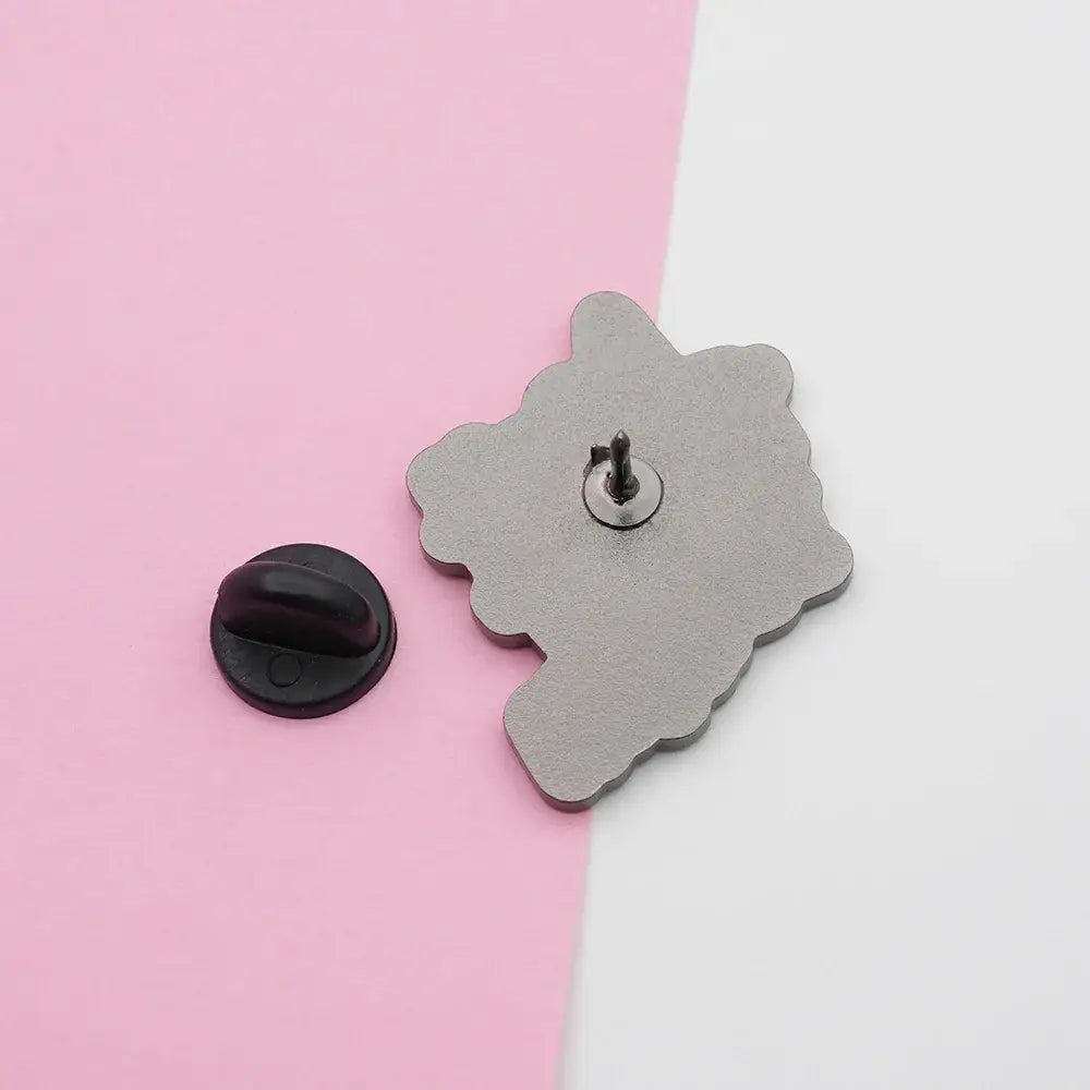 Silver metallic fullmetal alchemist edward elric enamel pin with cloud outline and black plastic clasp backside view