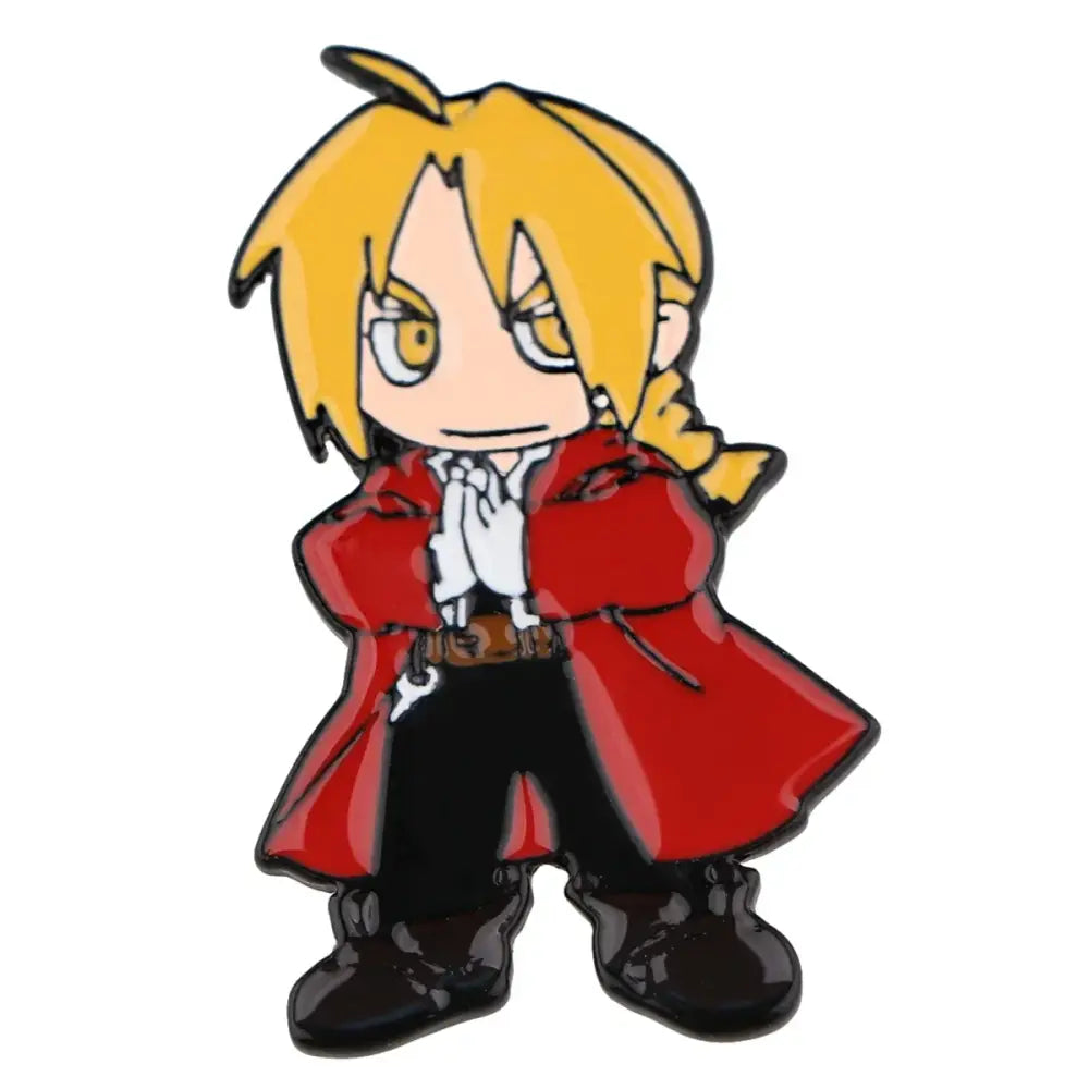 Fullmetal alchemist edward elric enamel pin featuring chibi-style alchemist edward elric with golden hair and red coat