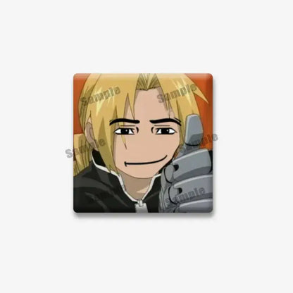 Square-shaped fullmetal alchemist edward elric lapel brooch featuring blonde anime character with thumbs-up gesture