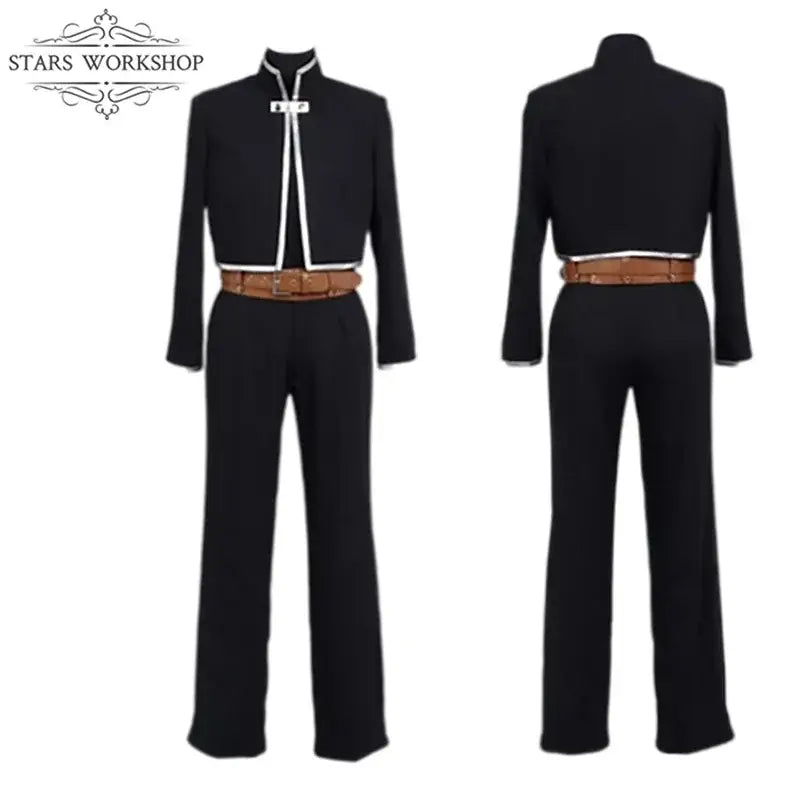 Black cosplay trench coat with white trim and brown belt for fullmetal alchemist edward elric trench coat