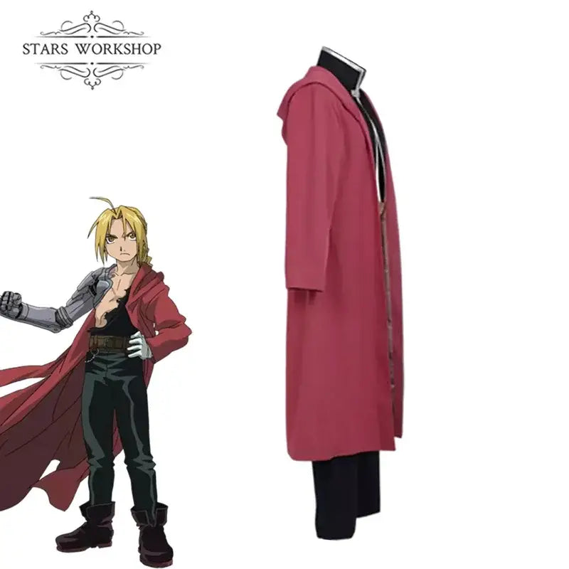 Fullmetal alchemist edward elric trench coat with crimson red hood and black trim elric trench coat