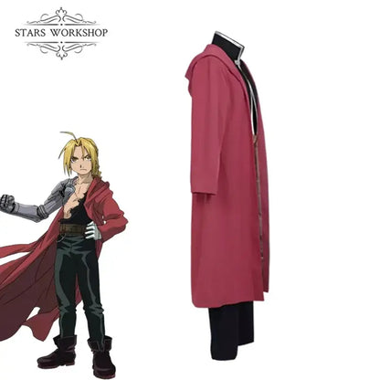 Fullmetal alchemist edward elric trench coat with crimson red hood and black trim elric trench coat