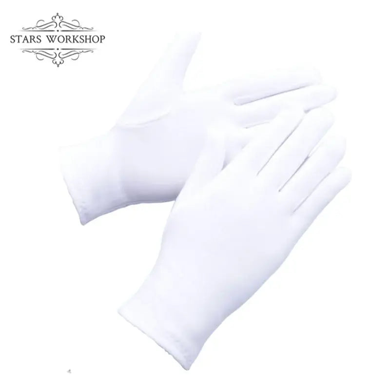 White cotton gloves from stars workshop designed to complement the fullmetal alchemist edward elric trench coat