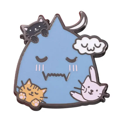 Light blue smiling cat enamel pin with smaller cats and cloud design fullmetal alchemist brooch badge metal brooch badge