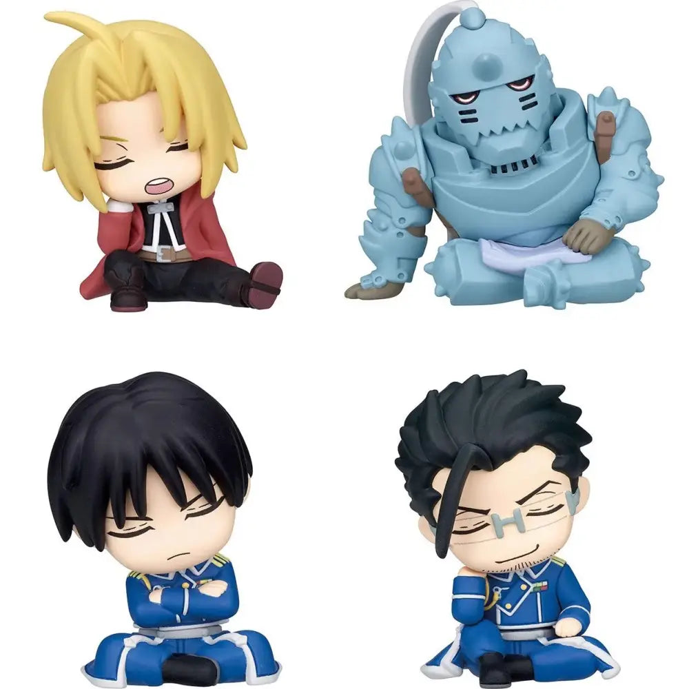 Fullmetal alchemist gashapon figure set featuring chibi-style collectible figures of edward elric and other characters