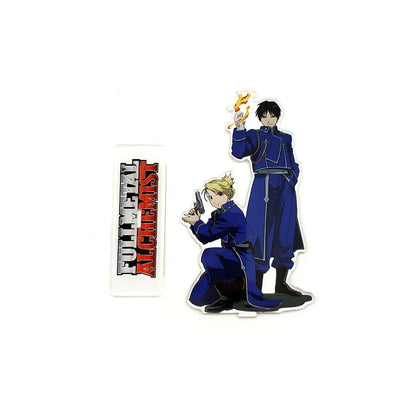 Blue acrylic stand featuring fullmetal alchemist roy mustang with fire design in a collectible acrylic standee form