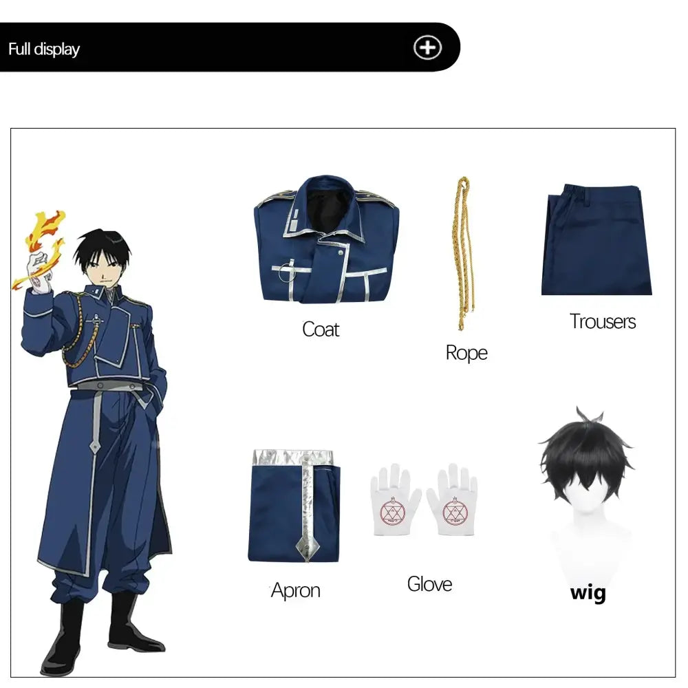 Navy blue fullmetal alchemist military coat cosplay with silver trim and high collar for coat cosplay uniform use