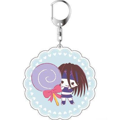 Fullmetal alchemist winry rockbell acrylic keychain 6cm featuring chibi anime character with brown hair and purple outfit