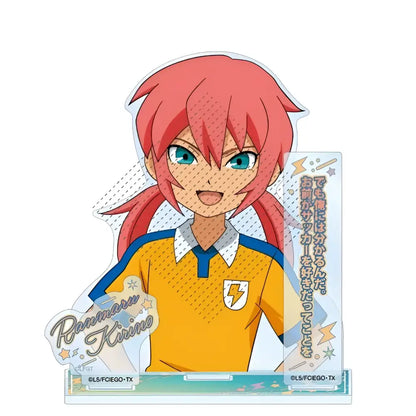 Game inazuma eleven 11 acrylic stand featuring ranmaru kirino with red hair and blue eyes in yellow and blue jersey
