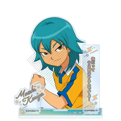 Clear acrylic stand featuring teal-haired anime character in yellow and blue uniform from game inazuma eleven 11