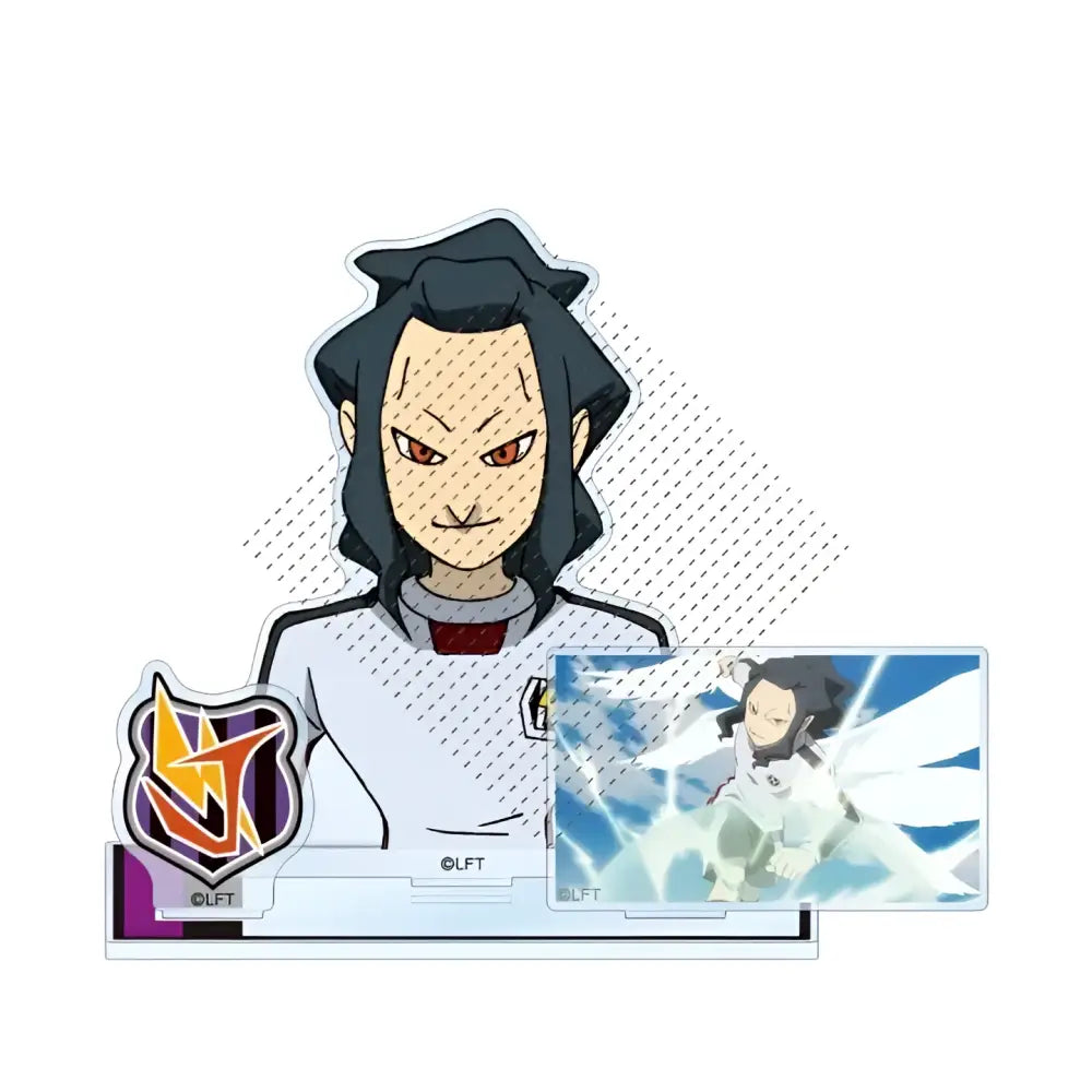 Black-haired anime character with red eyes in white uniform on an acrylic stand from game inazuma eleven 11 cosplay toy gift