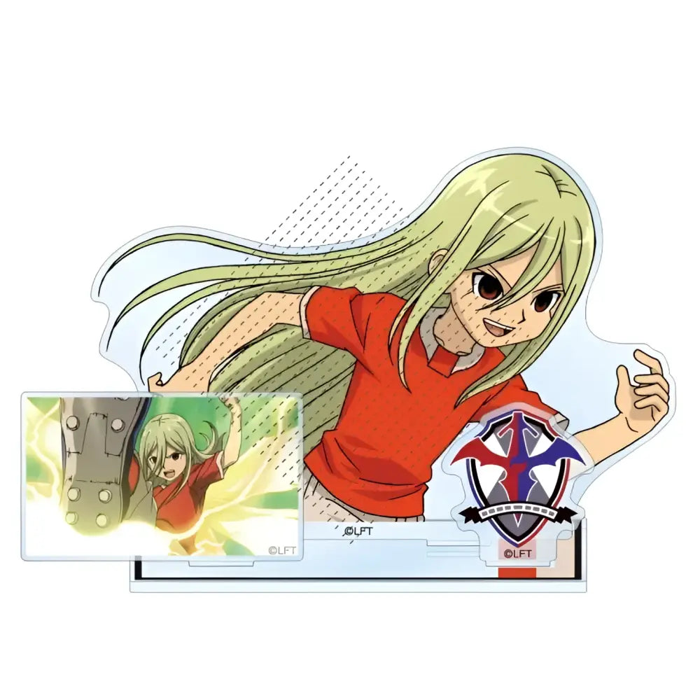 Clear acrylic stand featuring anime character endo mamoru with long blonde hair and orange polo shirt from game inazuma eleven 11