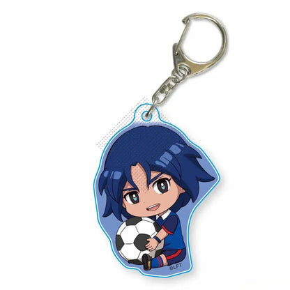 Blue-haired anime character acrylic keychain doll holding a soccer ball from game inazuma eleven 11 gift pendant