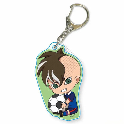 Translucent acrylic keychain featuring chibi asuto inamori from game inazuma eleven 11 holding a soccer ball