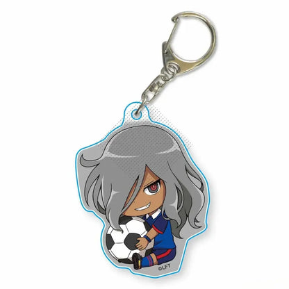 Game inazuma eleven 11 gray-haired anime keychain with soccer ball blue outline metallic silver clip acrylic pendant