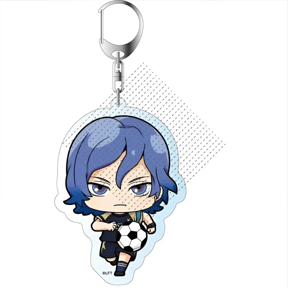 Blue-haired chibi soccer player acrylic keychain with black and white ball from game inazuma eleven 11 pendant gift