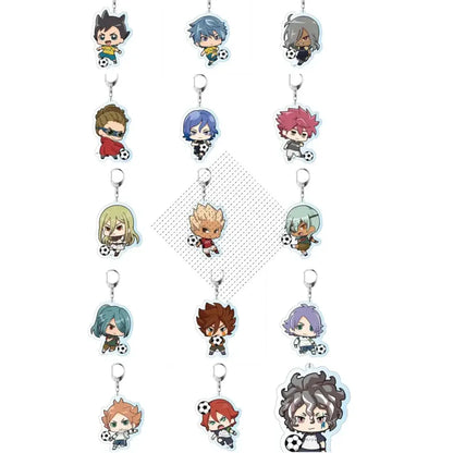 Chibi-style acrylic keychains of anime soccer players shoya fubuki atsuga goenji shiro mamoru endo from game inazuma eleven 11