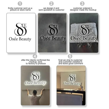 The illuminated osée beauty generic anime custom 3d led backlit sign features sleek black metal letters with free design and final price