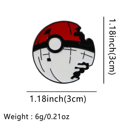 Red and white enamel pin shaped like a cracked poké ball with black detailing from gengar anime elf collection