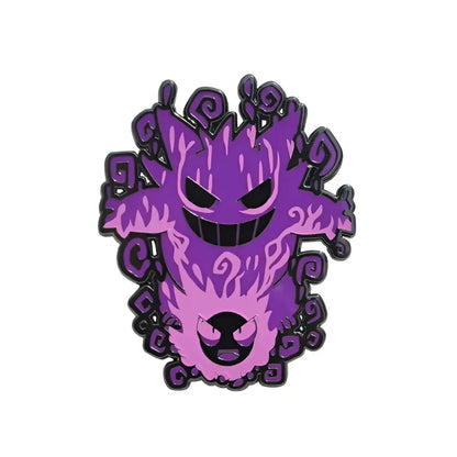 Purple and pink gengar anime elf enamel pin with black outlines cute cartoon brooch accessory