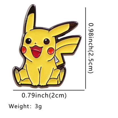 Yellow pikachu anime enamel pin with kawaii elf design, enamel finish, black outlines, and cheerful red cheeks