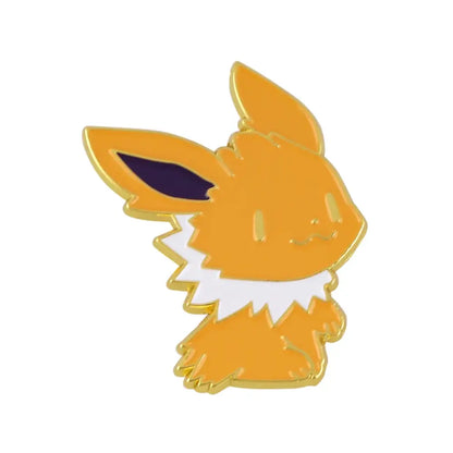 Orange and gold enamel lapel pin featuring eevee with purple ears and white collar in kawaii elf anime enamel finish
