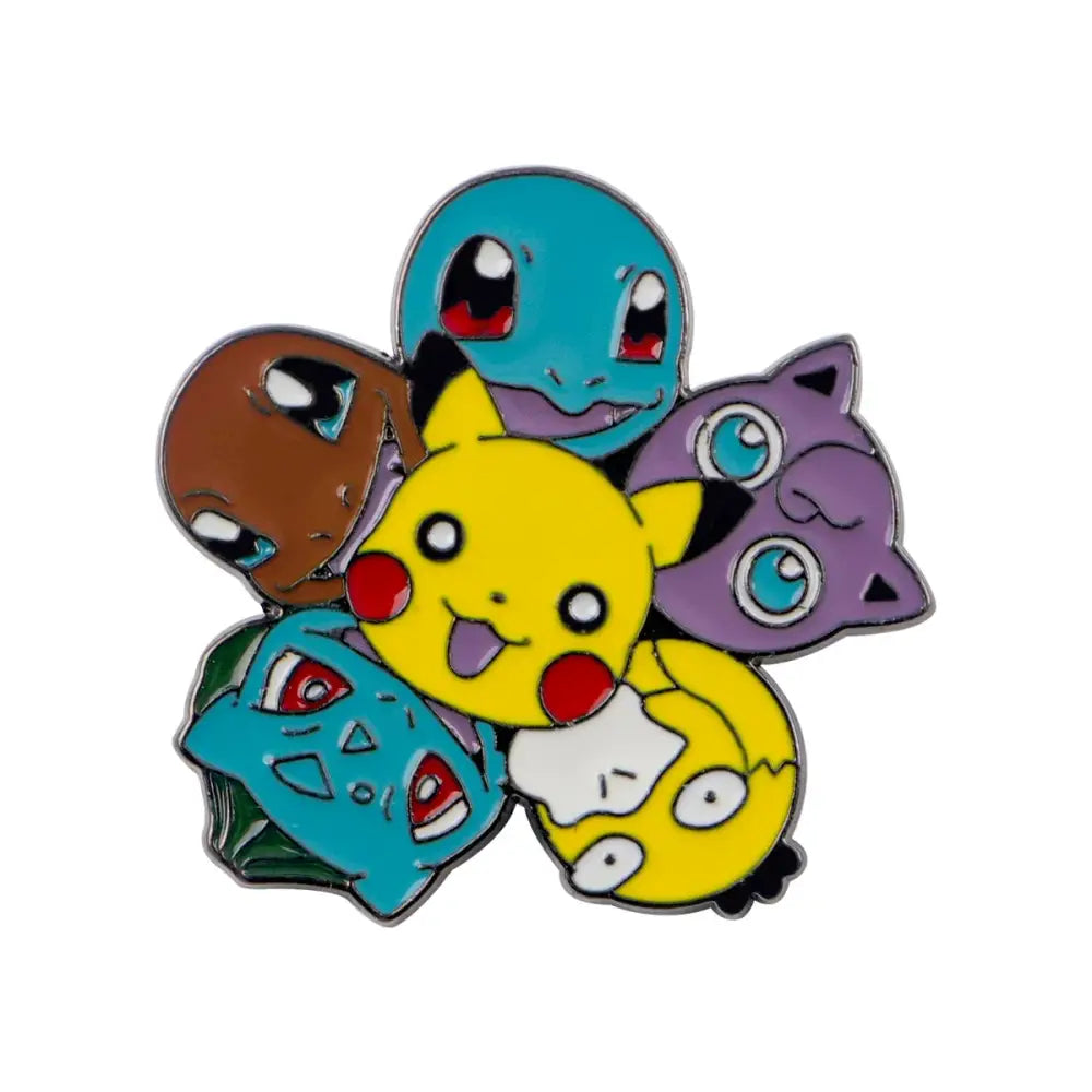 Colorful anime enamel lapel pin with kawaii elf design featuring pikachu squirtle charmander bulbasaur and jigglypuff