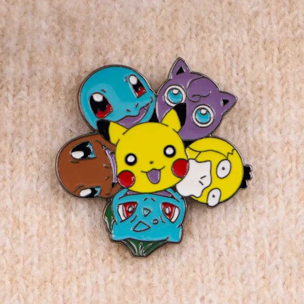 Colorful anime enamel lapel pin with kawaii elf pokémon characters featuring enamel finish and cheerful design