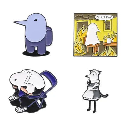 Set of four colorful punpun enamel pins featuring cartoon characters including goodnight punpun metal brooch designs