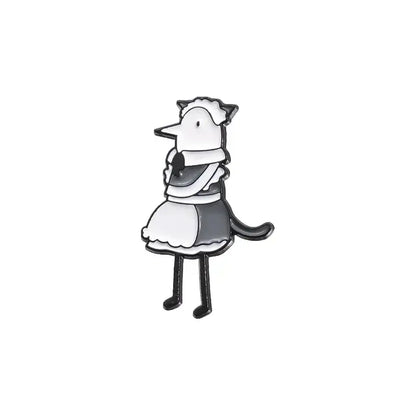 A black and white stylized cartoon bird maid punpun enamel pin made of metal from goodnight punpun collection