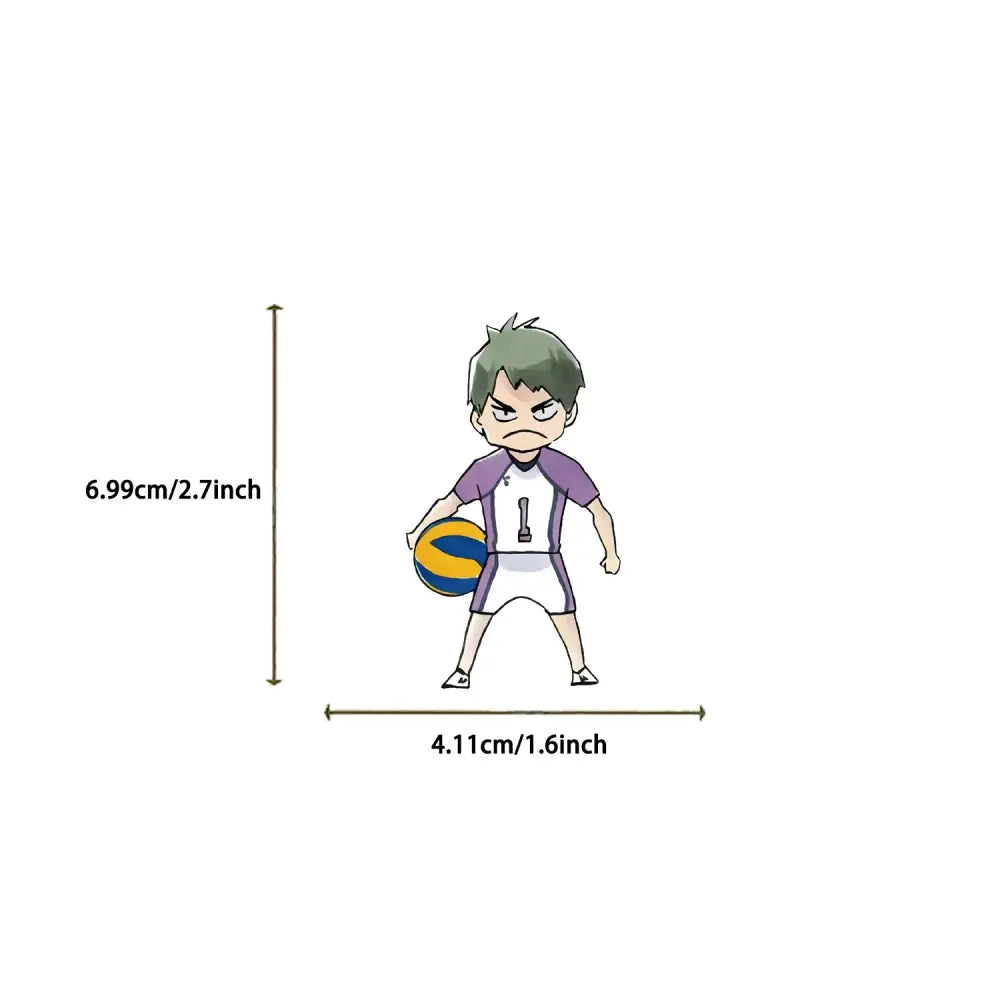 Chibi-style green-haired anime volleyball player figurine in purple jersey from haikyuu graffiti sticker set pvc decals