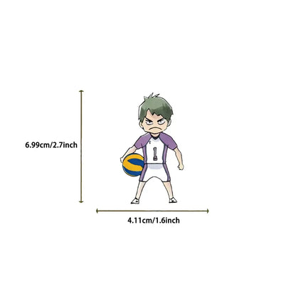 Chibi-style green-haired anime volleyball player figurine in purple jersey from haikyuu graffiti sticker set pvc decals