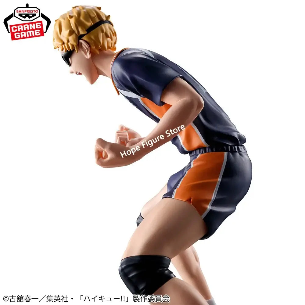 Blonde-haired kei tsukishima pvc figure in navy and orange uniform with sunglasses in original box by Banpresto