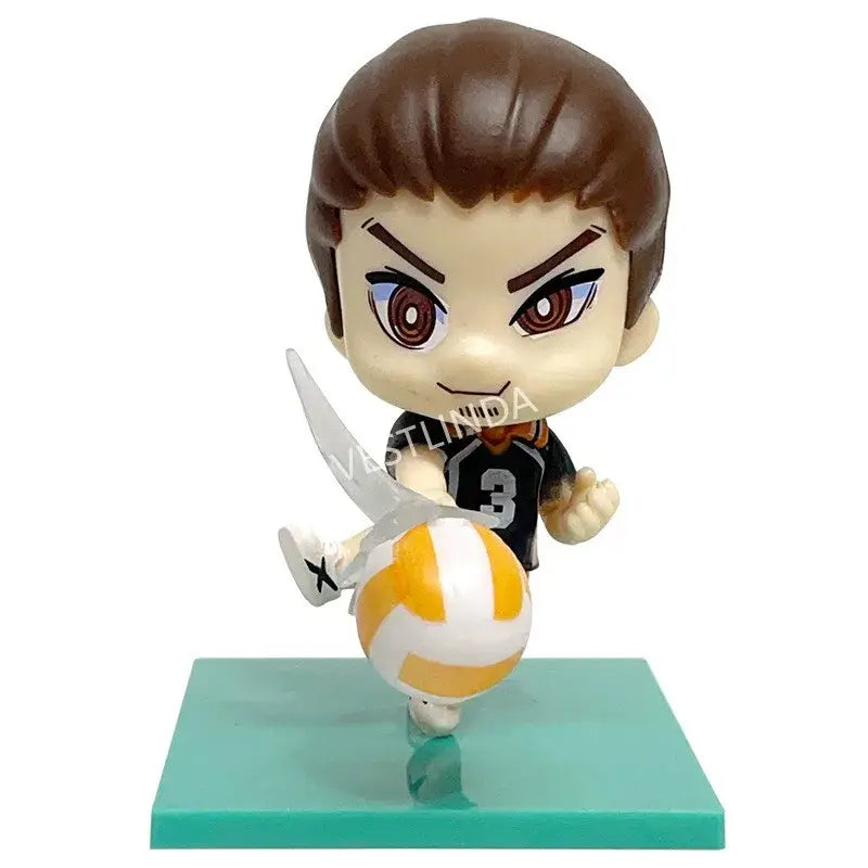 Chibi-style haikyuu shoyo hinata pvc statue in black jersey number 3 holding orange and white volleyball mid-action