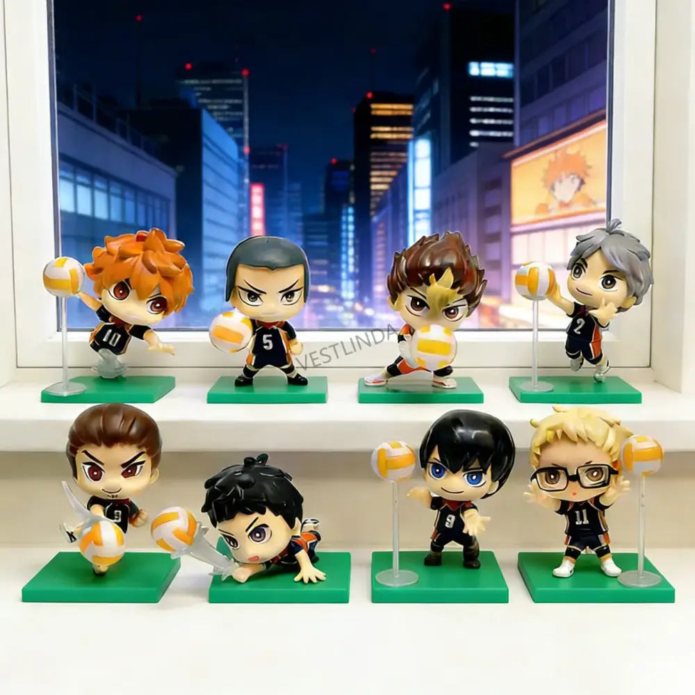 Haikyuu shoyo hinata pvc statue chibi volleyball player figurines in black orange uniforms holding yellow white balls