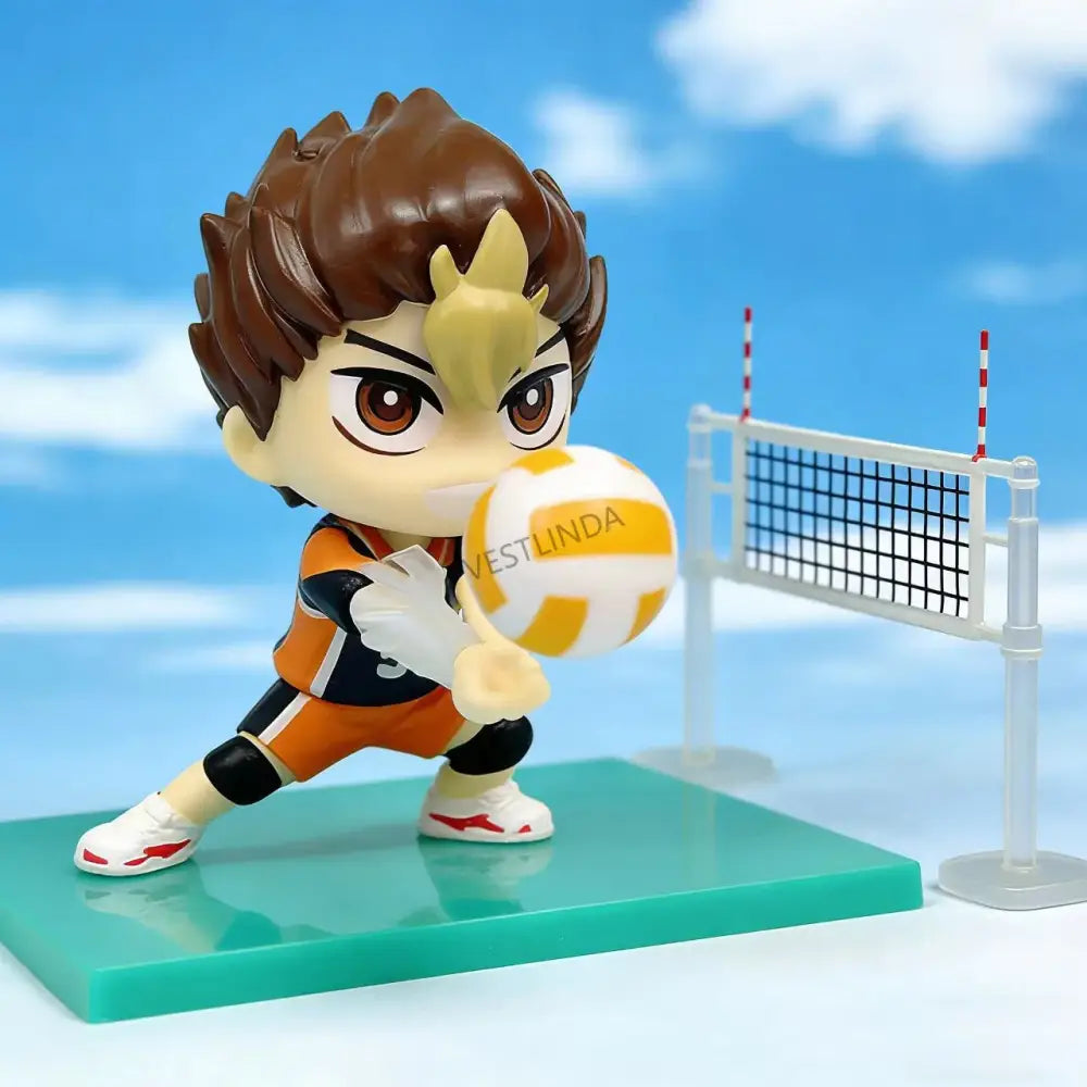 Haikyuu Shoyo Hinata hand-made chibi pvc statue with brown blonde hair in orange black uniform holding white yellow vestlinda ball