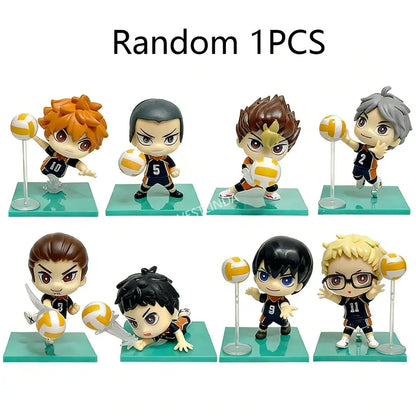 Haikyuu shoyo hinata chibi-style pvc statue in black orange uniform holding yellow and white volleyball hand-made q version