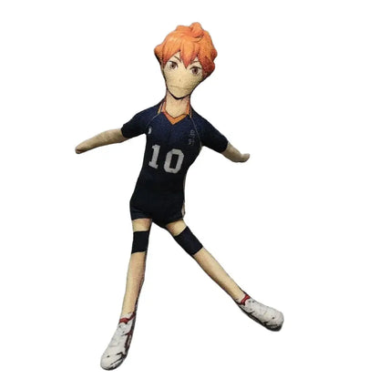 Orange-haired tobio kageyama plush doll wearing navy blue volleyball jersey number 10 and black shorts soft toy