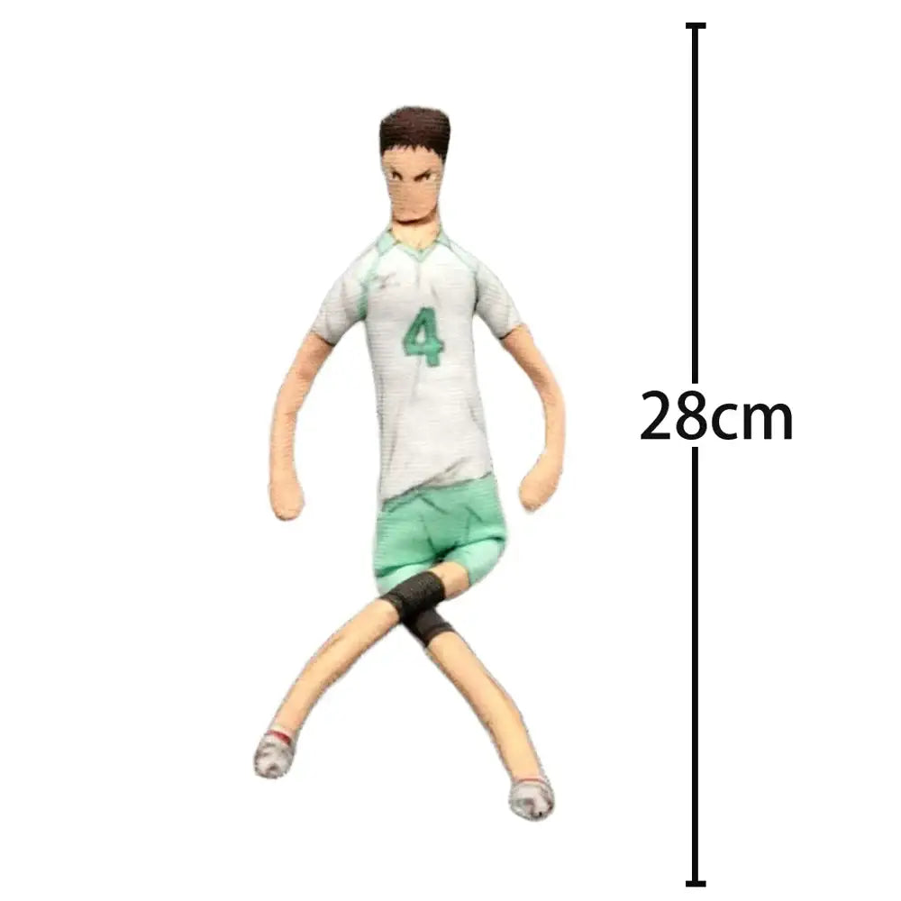 28cm tall tobio kageyama plush doll in white jersey with green number 4 and black knee pads soft volleyball toy