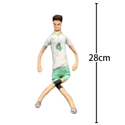 28cm tall tobio kageyama plush doll in white jersey with green number 4 and black knee pads soft volleyball toy