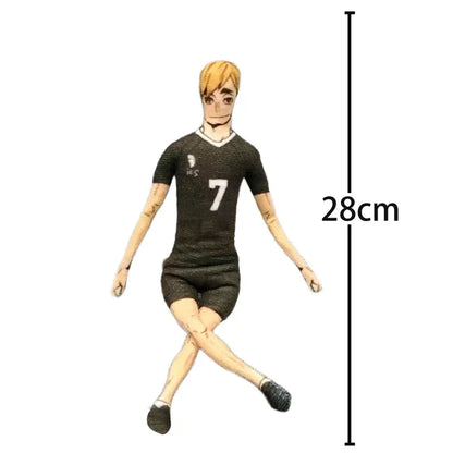 A 28cm tall tobio kageyama anime volleyball player figurine with blonde hair wearing a black number 7 jersey and shorts